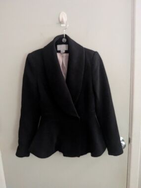 H&M Black Peplum Blazer with Shawl Collar Dark Academia Modern Romantic Sz 4
